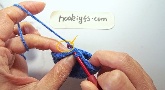Insert the hook under the top loops of the next stitch.
