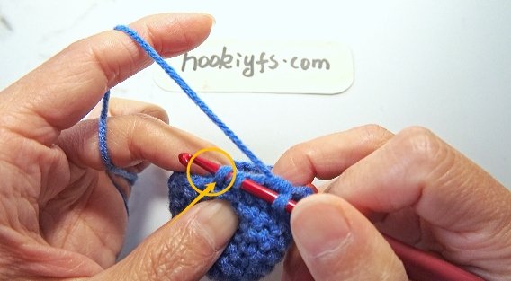 Without yarning over, insert the hook into the front loop of the next stitch.