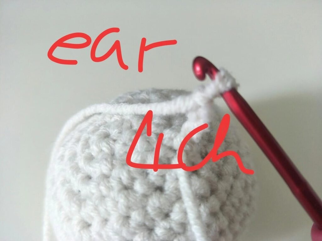 hook 4ch for ear on the fourth round