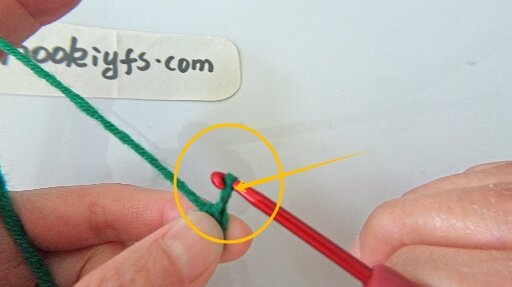 You'll now have one loop on your hook this is the first double crochet stitch.