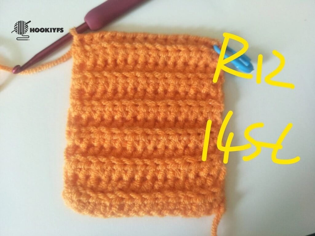 14 stitches is completed for round 12 for crochet pumpkin pattern