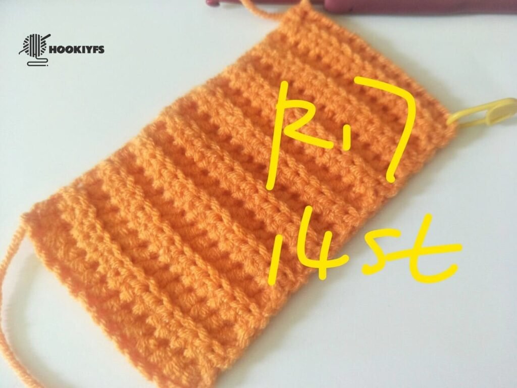 14 stitches is completed for round 17 for crochet pumpkin pattern