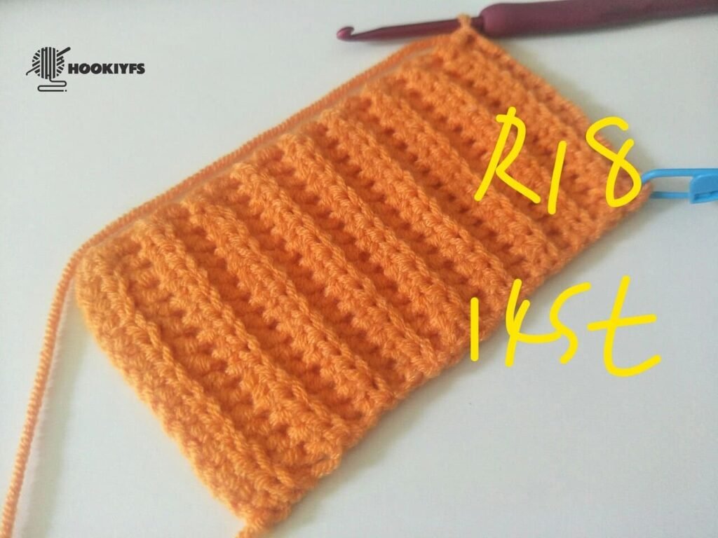 14 stitches is completed for round 18 for crochet pumpkin pattern