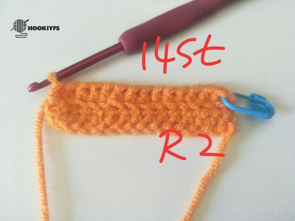 14 stitches is completed for round 2 for crochet pumpkin pattern