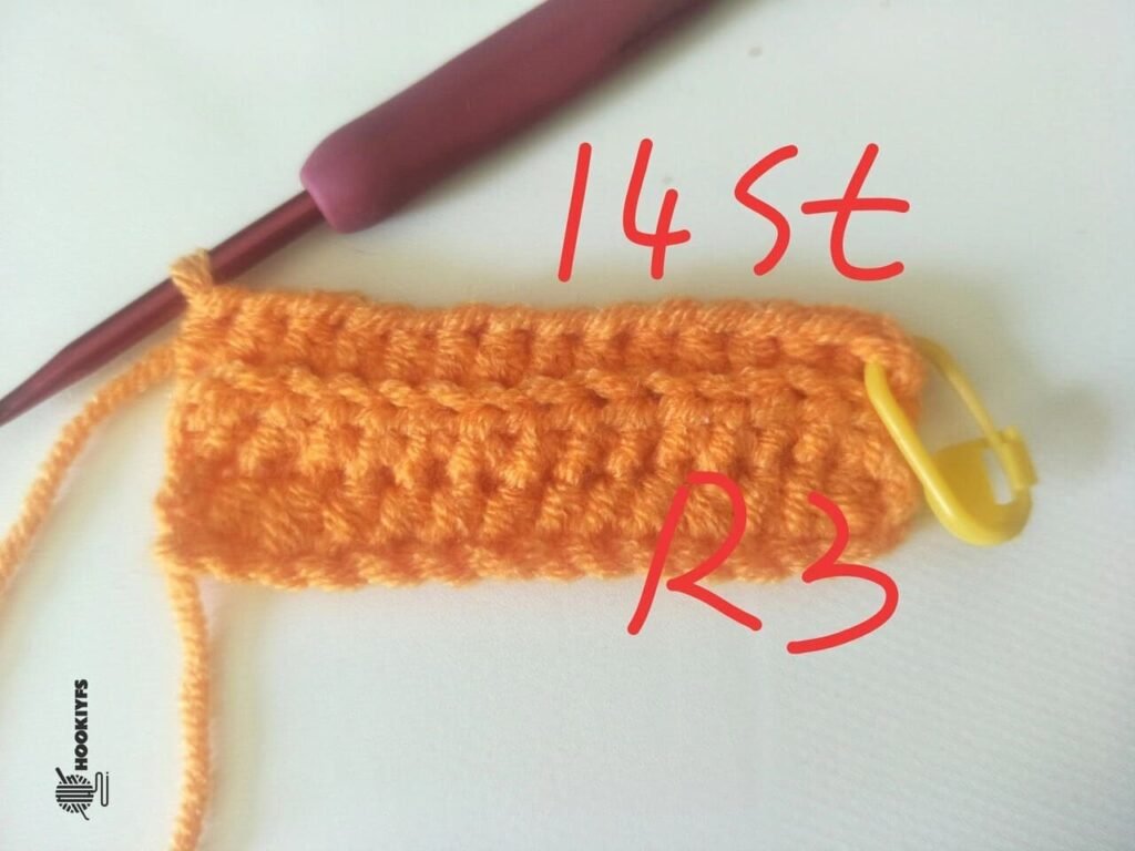 14 stitches is completed for round 3 for crochet pumpkin pattern