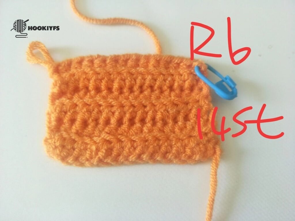 14 stitches is completed for round 6 for crochet pumpkin pattern