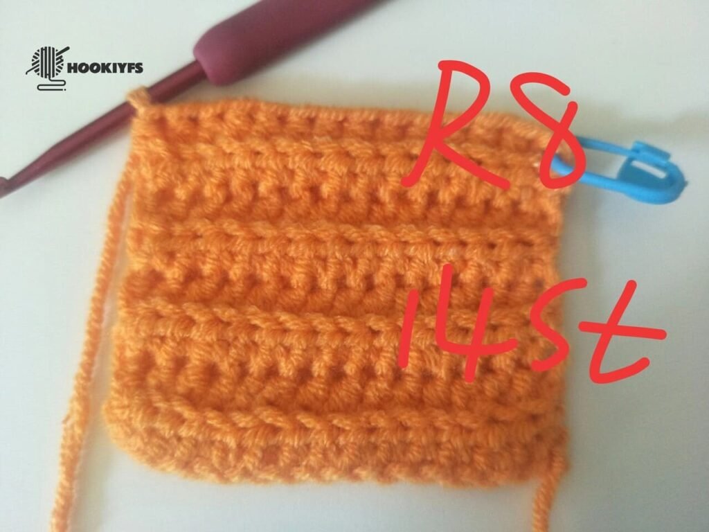 14 stitches is completed for round 8 for crochet pumpkin pattern