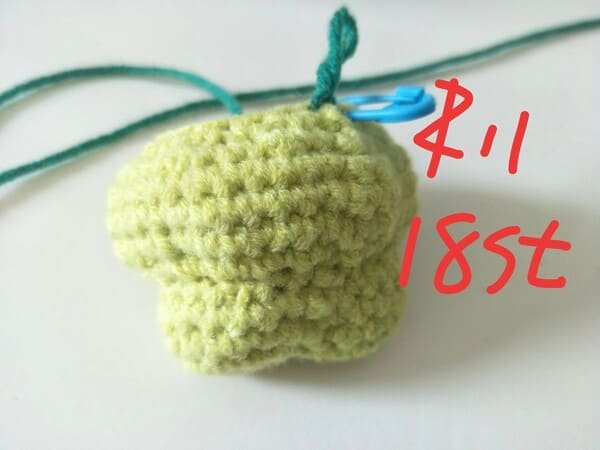 18 stitches for round 11 for crochet frog pattern