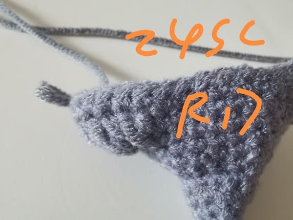 24 single crochets are completed for round 17 for elephant crochet