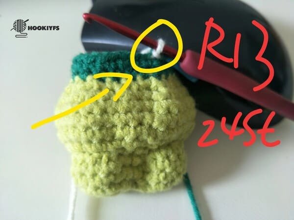 24 stitches for round 13 for crochet frog pattern