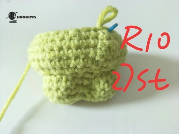 27 stitches for round 10 for crochet frog pattern