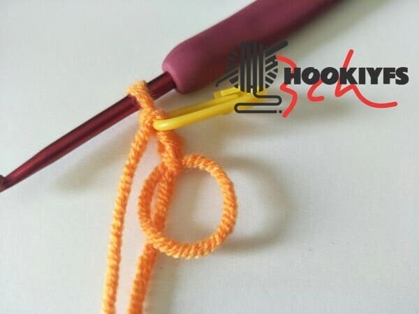 3 ch in to the magic ring for turtle crochet with orange yarn