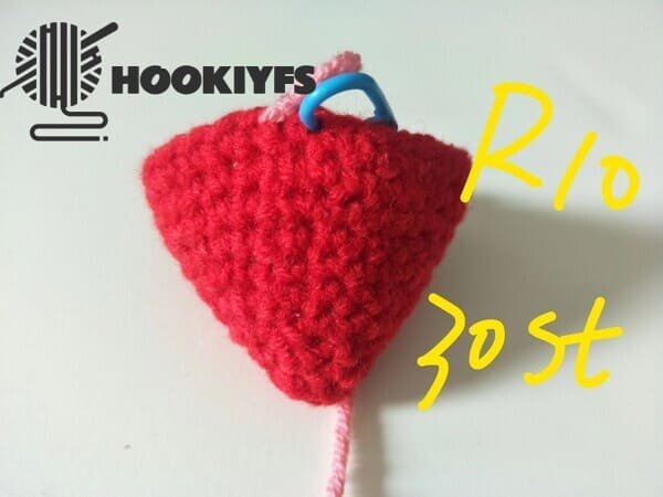 30 stitches for round 10 of strawberry crochet