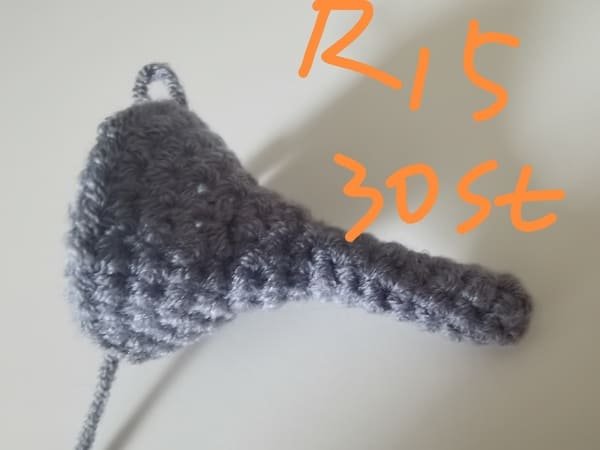 30 stitches for round 15 for elephant crochet