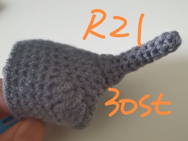 30 stitches for round 21 for elephant crochet