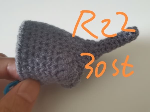 30 stitches for round 22 for elephant crochet