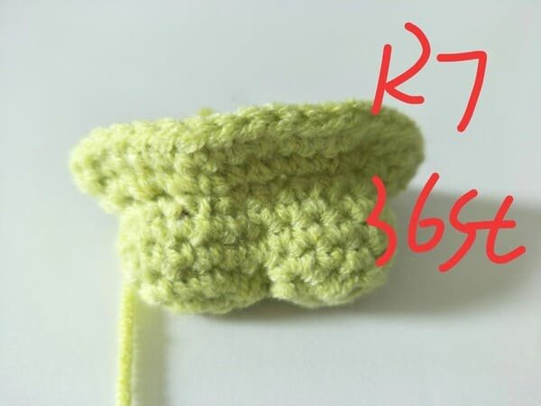 36 stitches for round 7 for crochet frog pattern