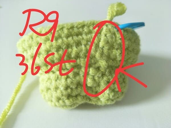 36 stitches for round 9 for crochet frog pattern
