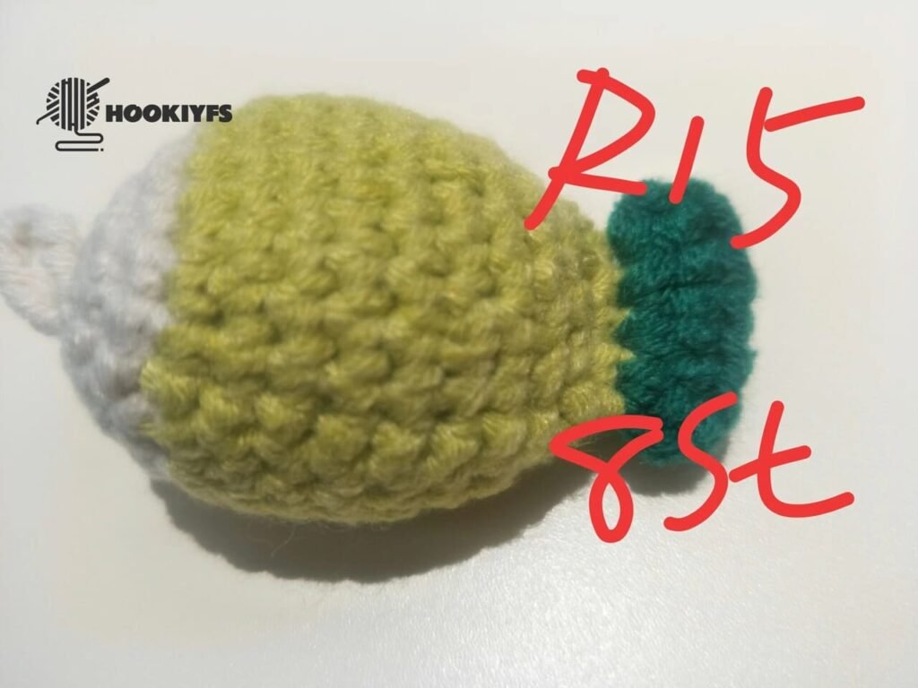 8 stitches for Round 15 for fish crochet