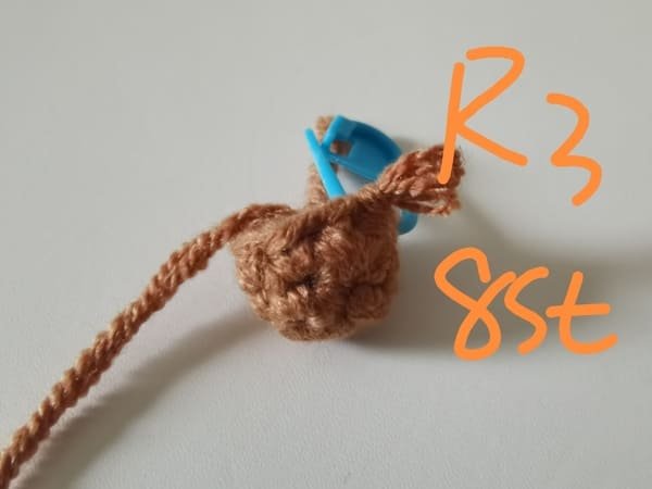 8 stitches for round 3 for teddy bear crochet