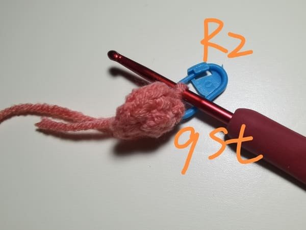 9 stitches for round 2 for crochet peach pattern