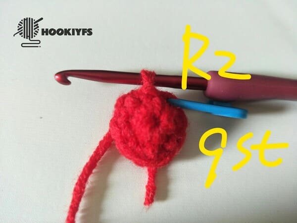 9 stitches for round 2 of strawberry crochet