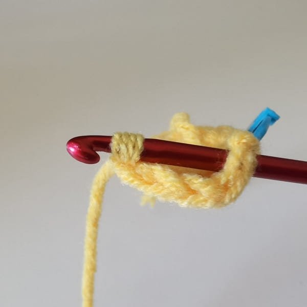Insert the hook into the last double stitch for popcorn
