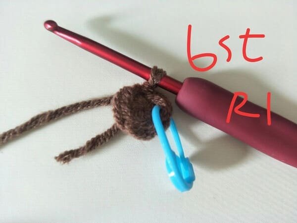R1 is completed for 6 st for drumstick crochet