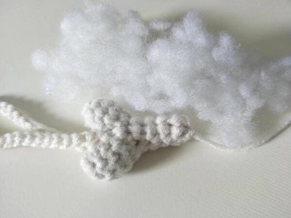 add fiberfill to the bone for drumstick crochet