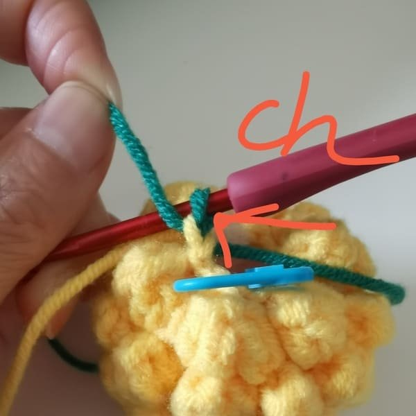 change green yarn for chain stitch for round 8