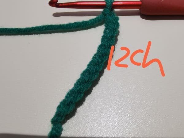 crochet 12 chain stitches for leaf