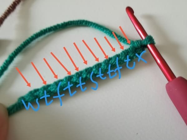 crochet order for one side of leaf
