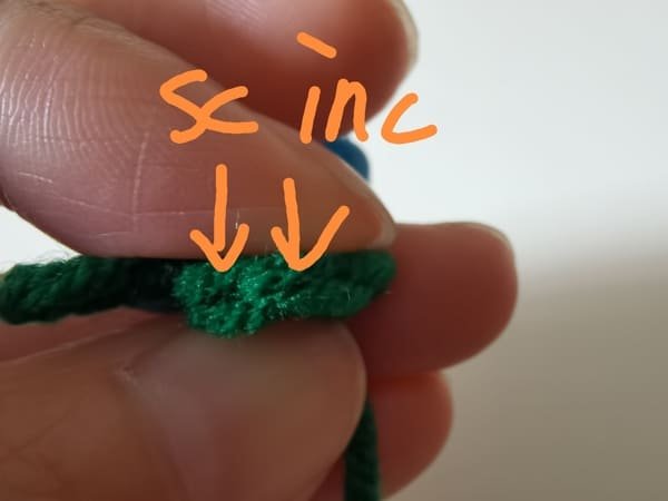 crochet order for round 2 Place the red wire behind the two coils