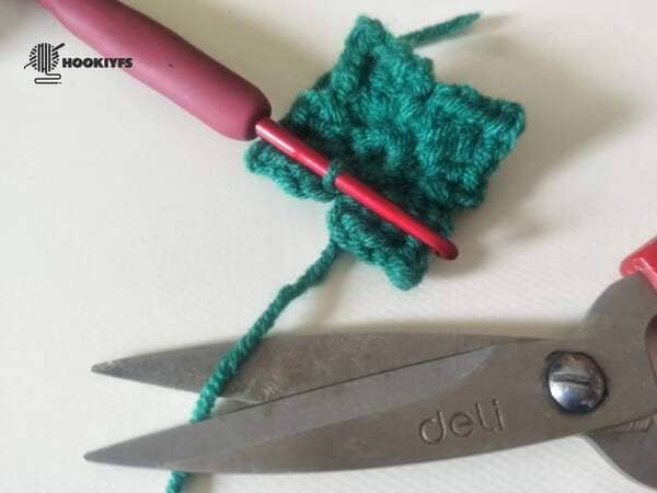cut yarn end for leaf and use hook to bring out the yarn end.