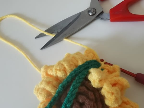 cut yarn end for the second of round for petal