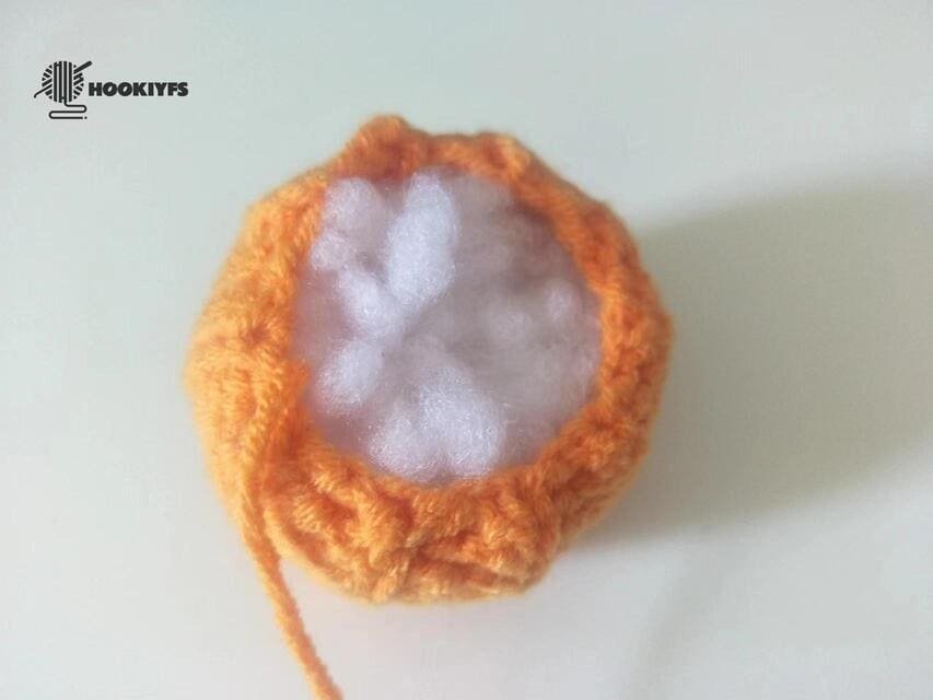 fiberfill is completed for crochet pumpkin pattern