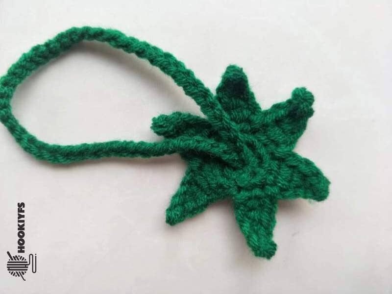 hand carrying on the leaf is completed of strawberry crochet