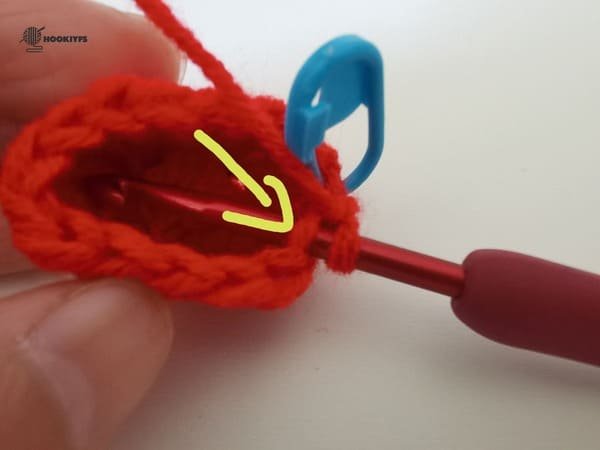 hook into the the back of stitch for 6