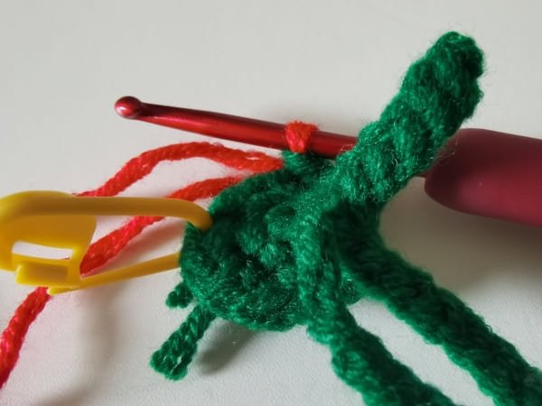 red yarn is completed for chili crochet