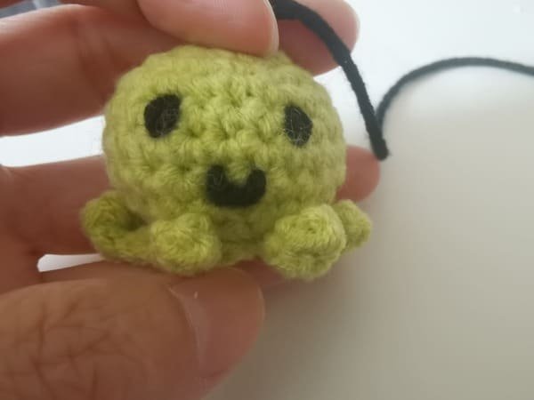 sew the eyes and mouth for octopus crochet