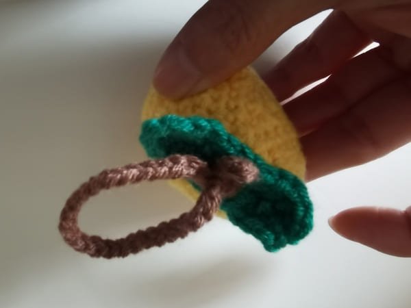 sew the leaf on the body of mango