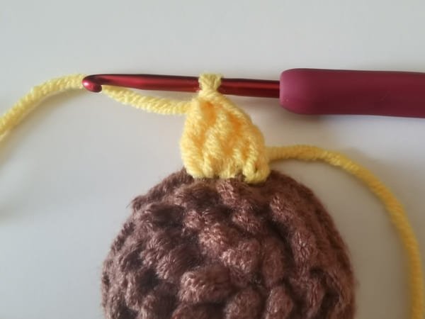 the first double crochet , triple crochet,and double treble crochet are completed.
