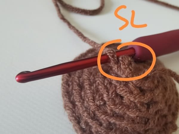 the first slip stitch for the first stamen