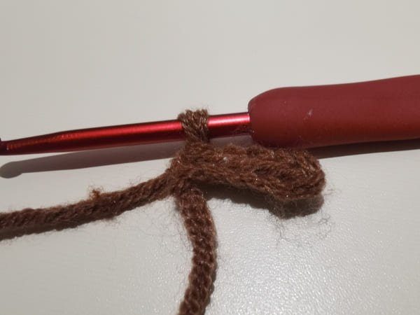 the stem is completed for crochet peach pattern