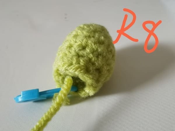 view of round 8 for snake crochet pattern