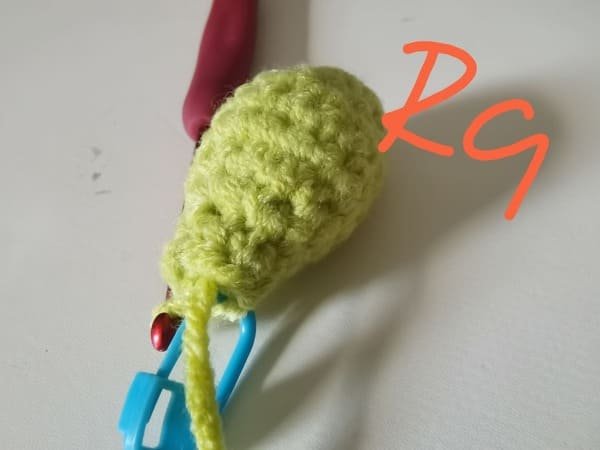 view of round 9 for snake crochet pattern