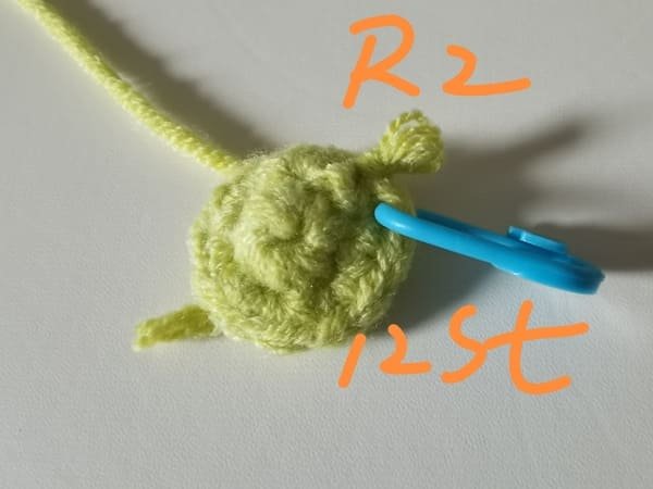 12 stitches for round 2 for crochet peas in a pod