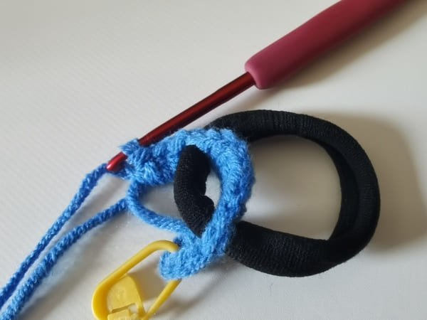 15 half double crochets are completed