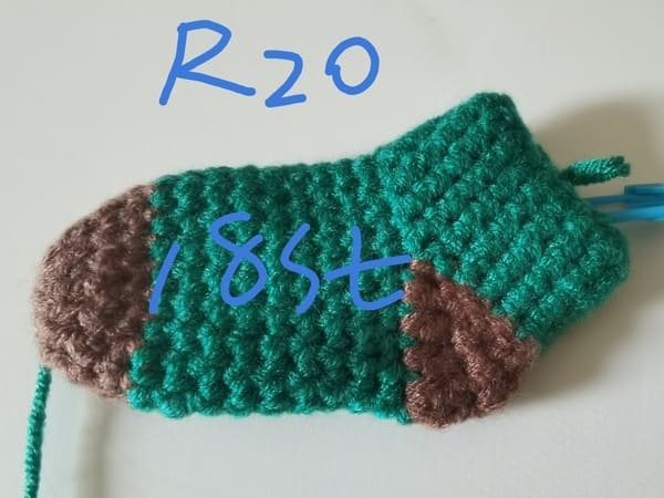 18 stitches for round 20 for sock crochet