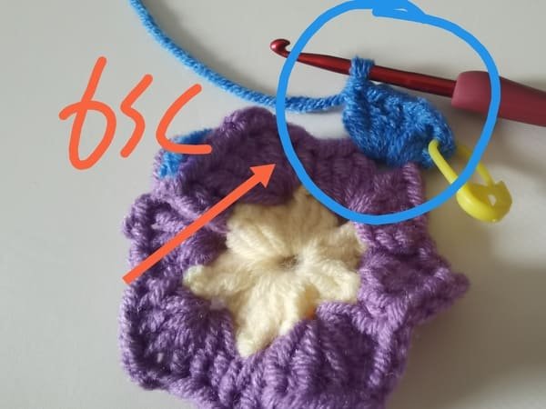 6 double stitches for round 3 for crochet butterfly pattern